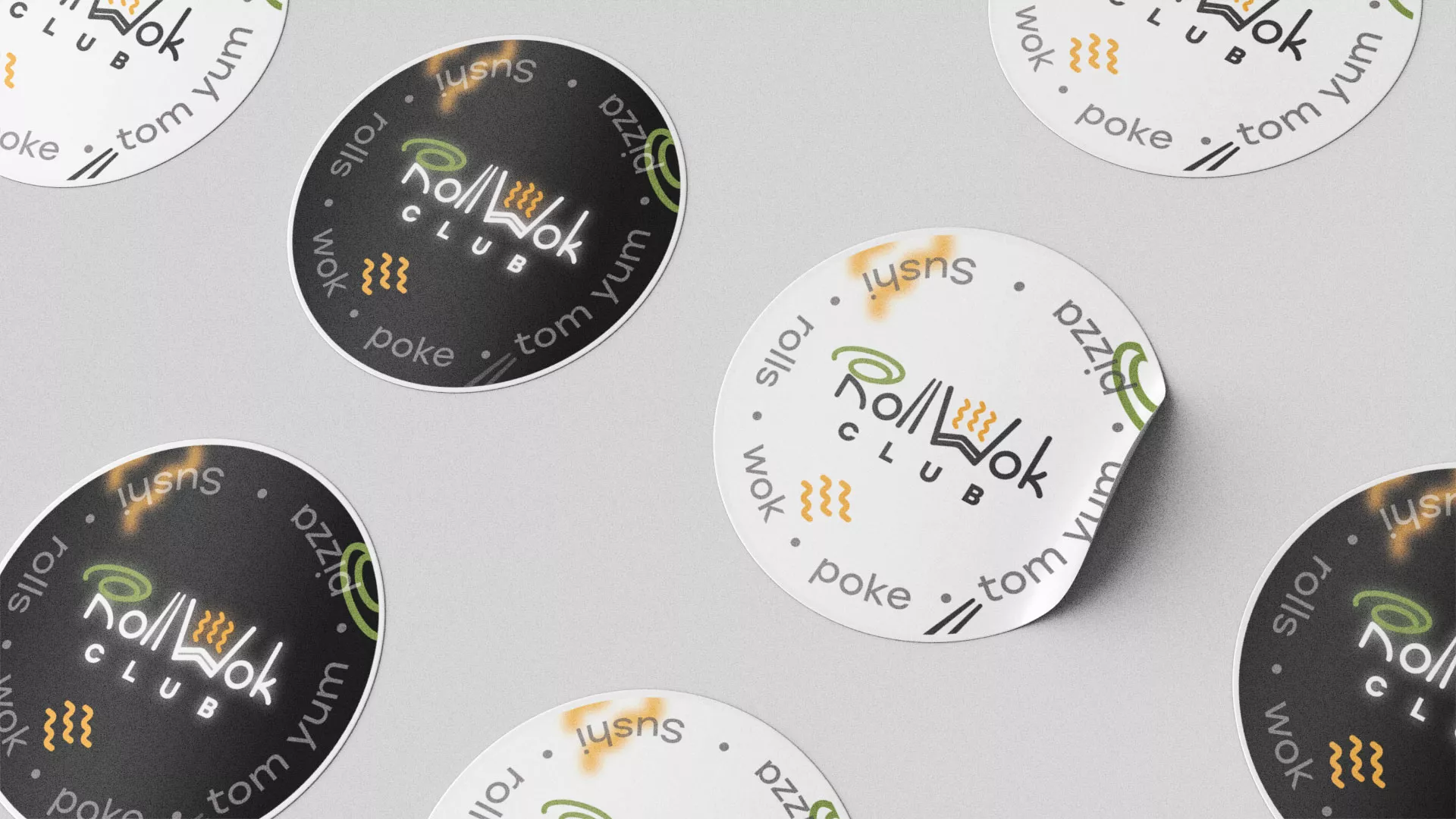 Разработка наклеек для суши-бара «Roll Wok Club» в Невели